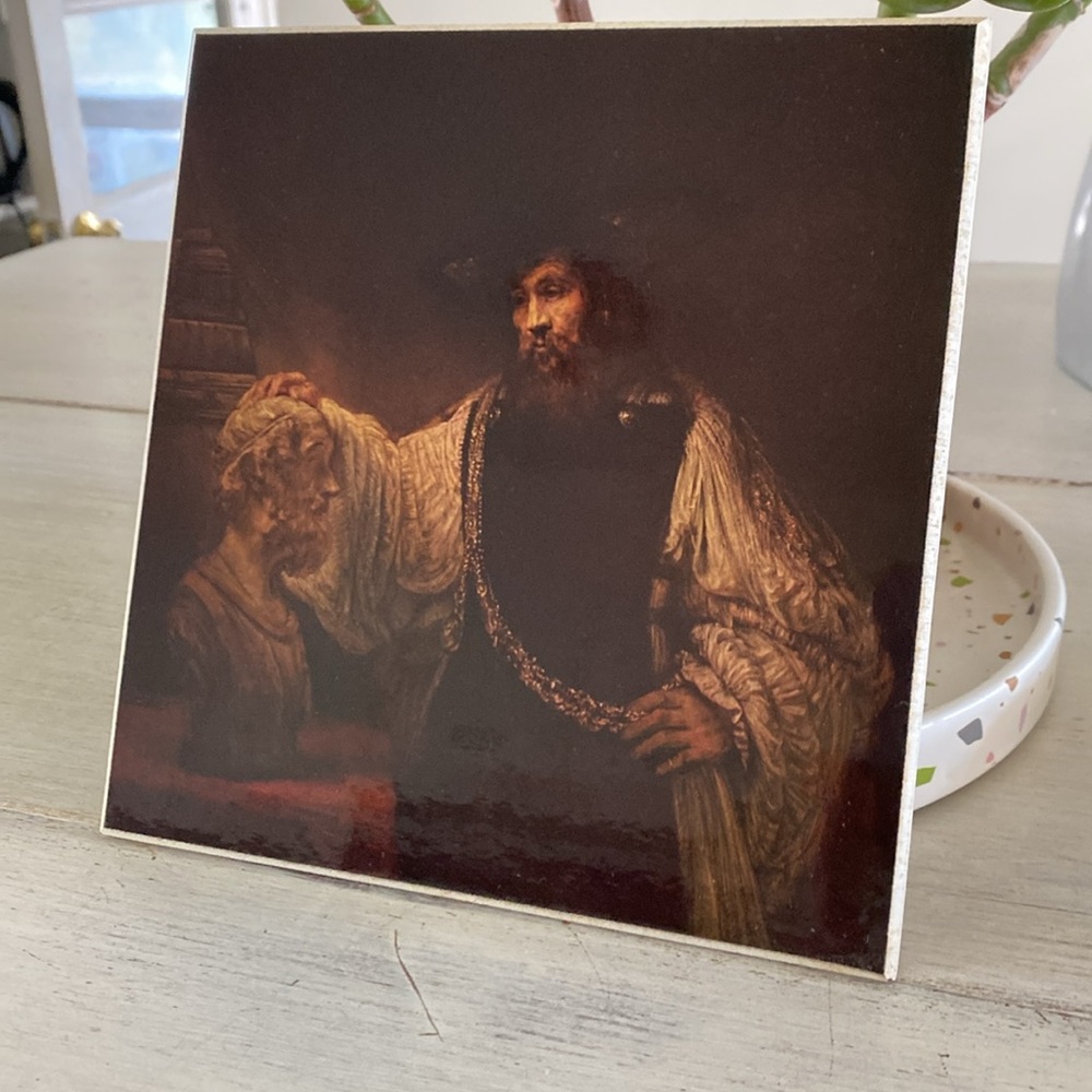 MOMA Vintage Rembrandt Tile Artwork. Aristotle Contemplating the Bust of Homer